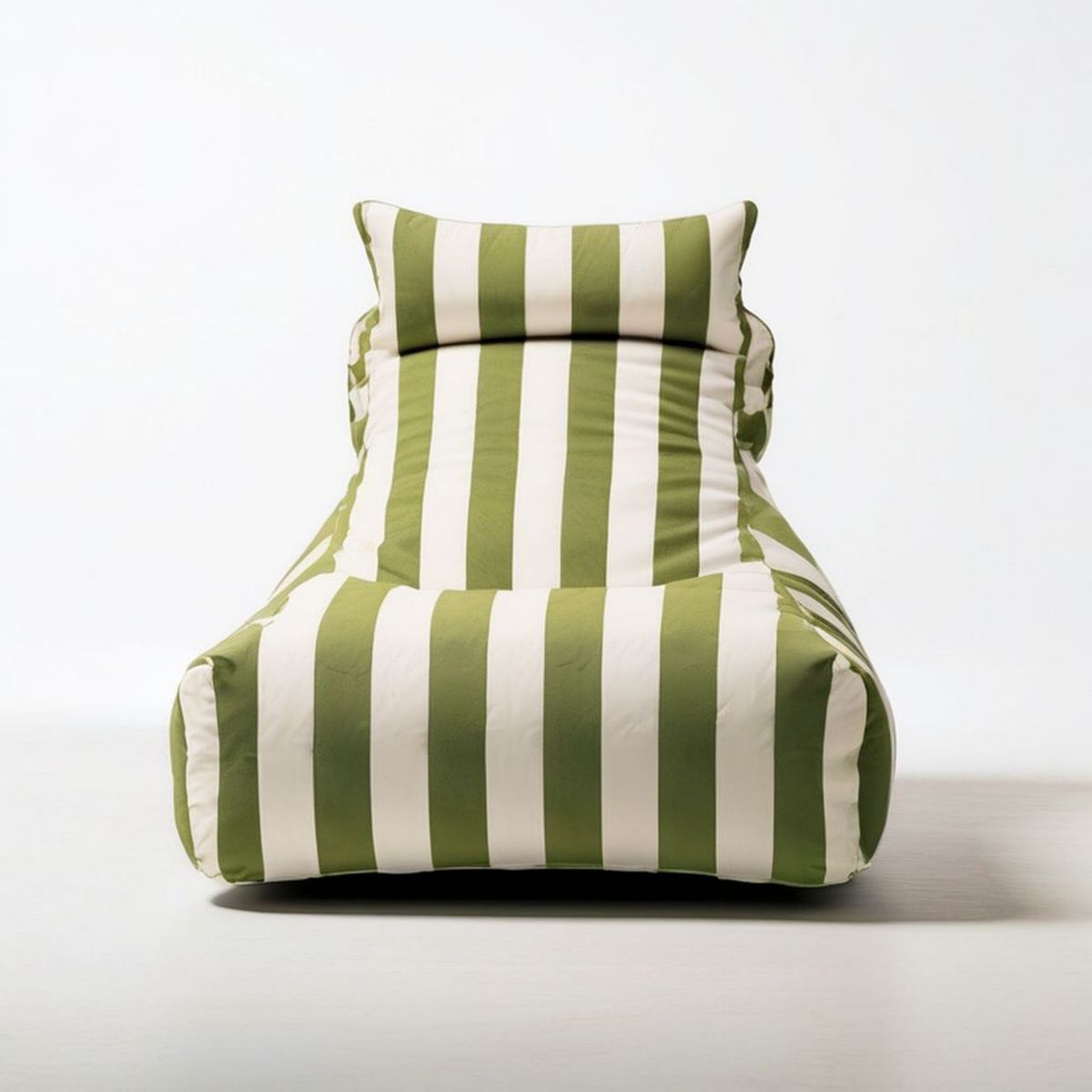 Fotel worek 90 x 85 x 100 cm zielono-kremowy w pasy z poliestru
