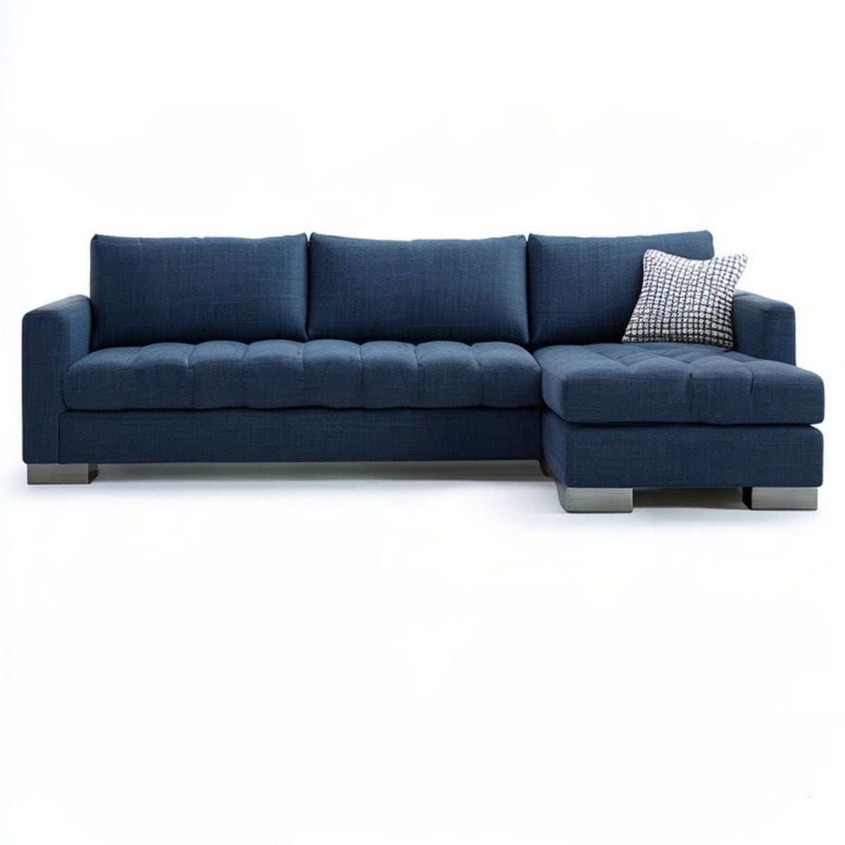 Granatowa sofa narożna z prawym szezlongiem, tapicerka poliestrowa, 270 x 160 x 85 cm