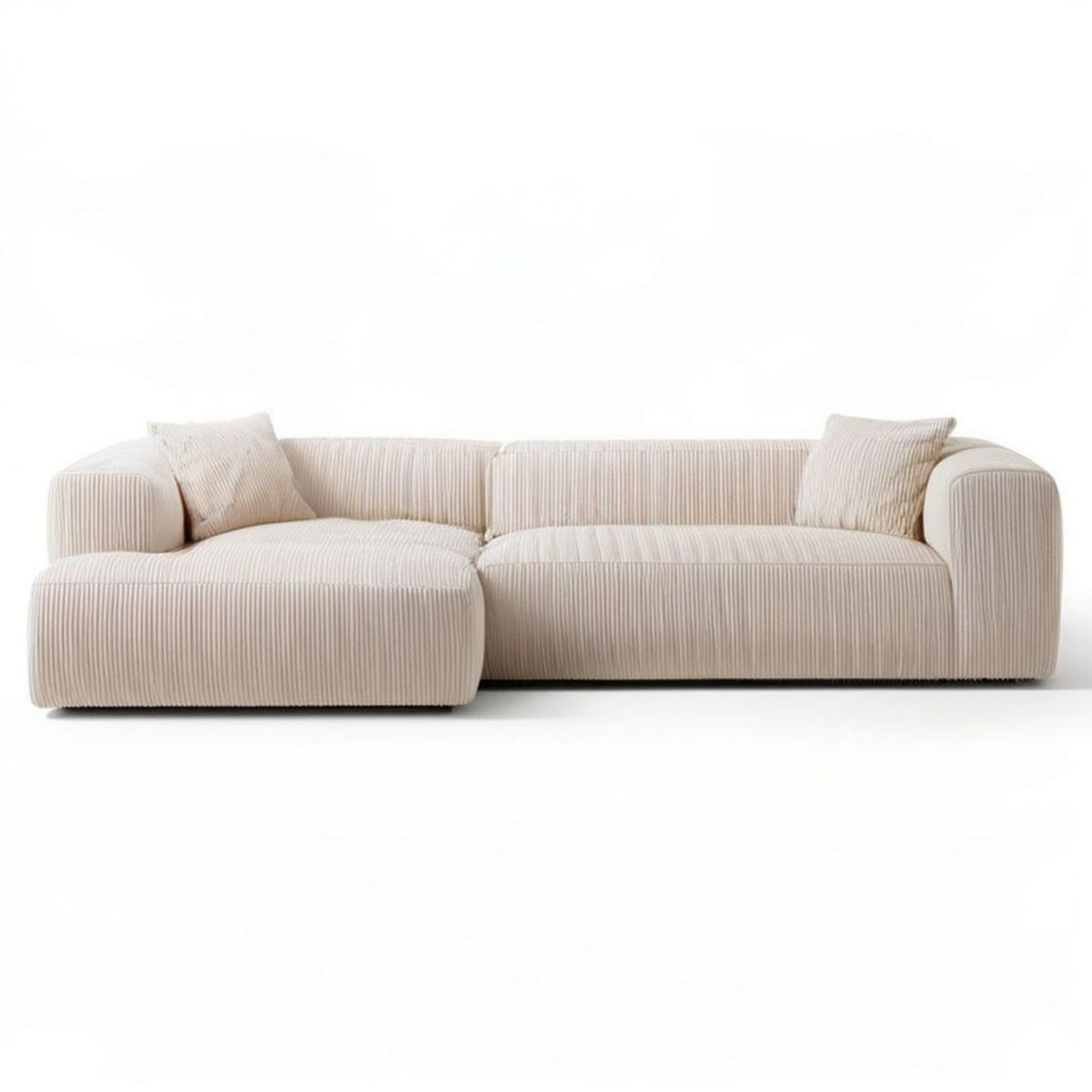 Kremowa sofa narożna z lewym szezlongiem, sztruksowa, 270 × 165 × 78 cm