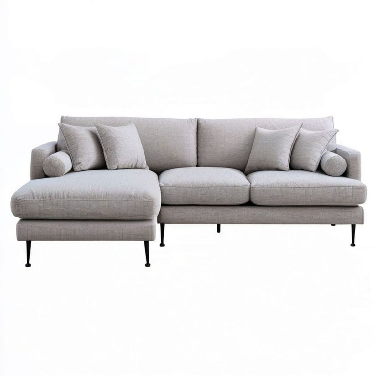 Jasnoszara sofa narożna z lewostronnym szezlongiem 280 × 160 × 85 cm